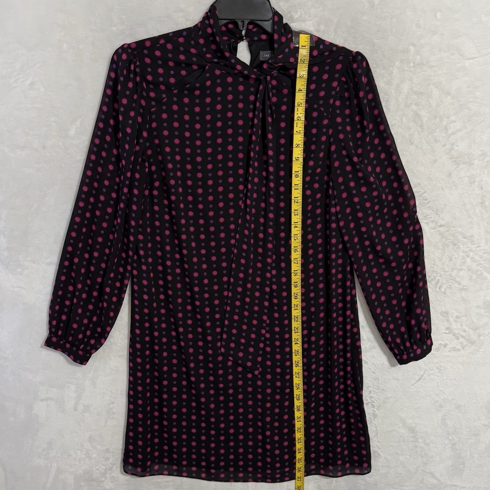 The Limited‎ Long Sleeve Tie Neck Shift Dress Size 10 Black Pink Polka Dot Retro - Picture 9 of 15